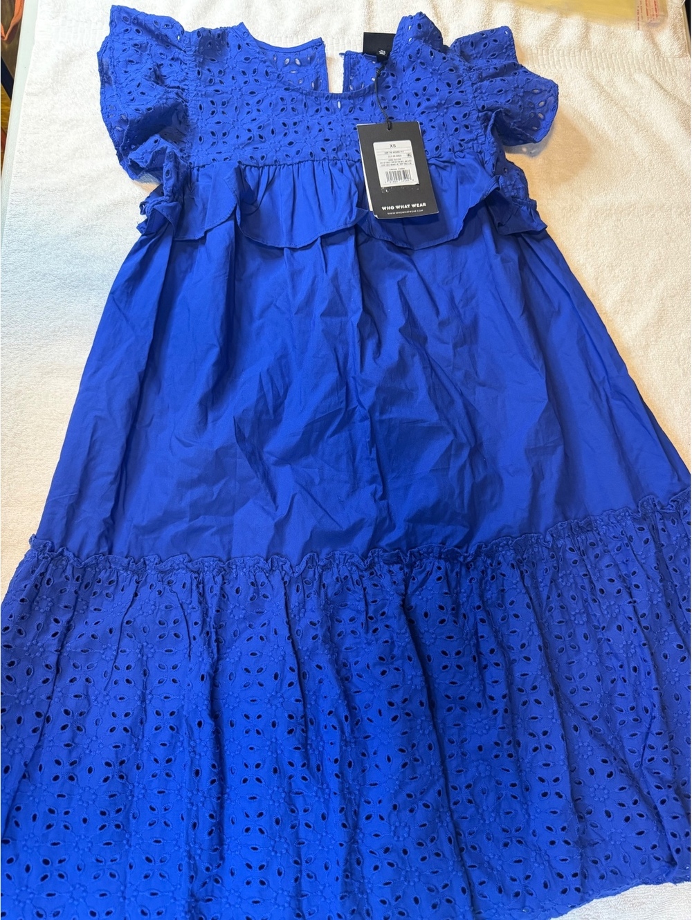 Who What Wear Blue Eyelet Ruffle Dress XS - #1261